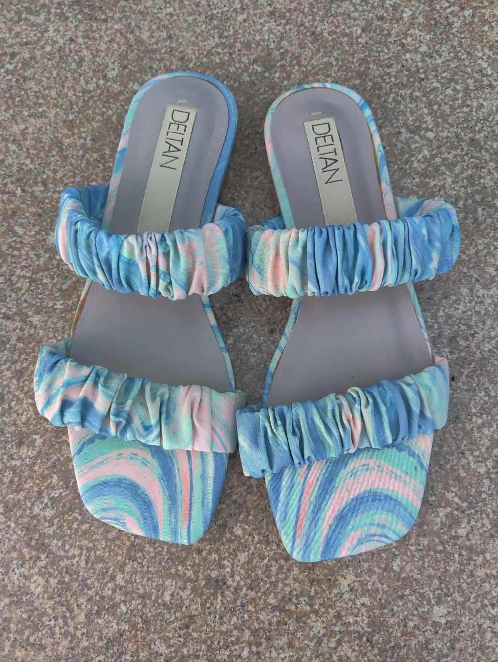 Women's Blue Pastel Ruched Slide Sandals By Deltan